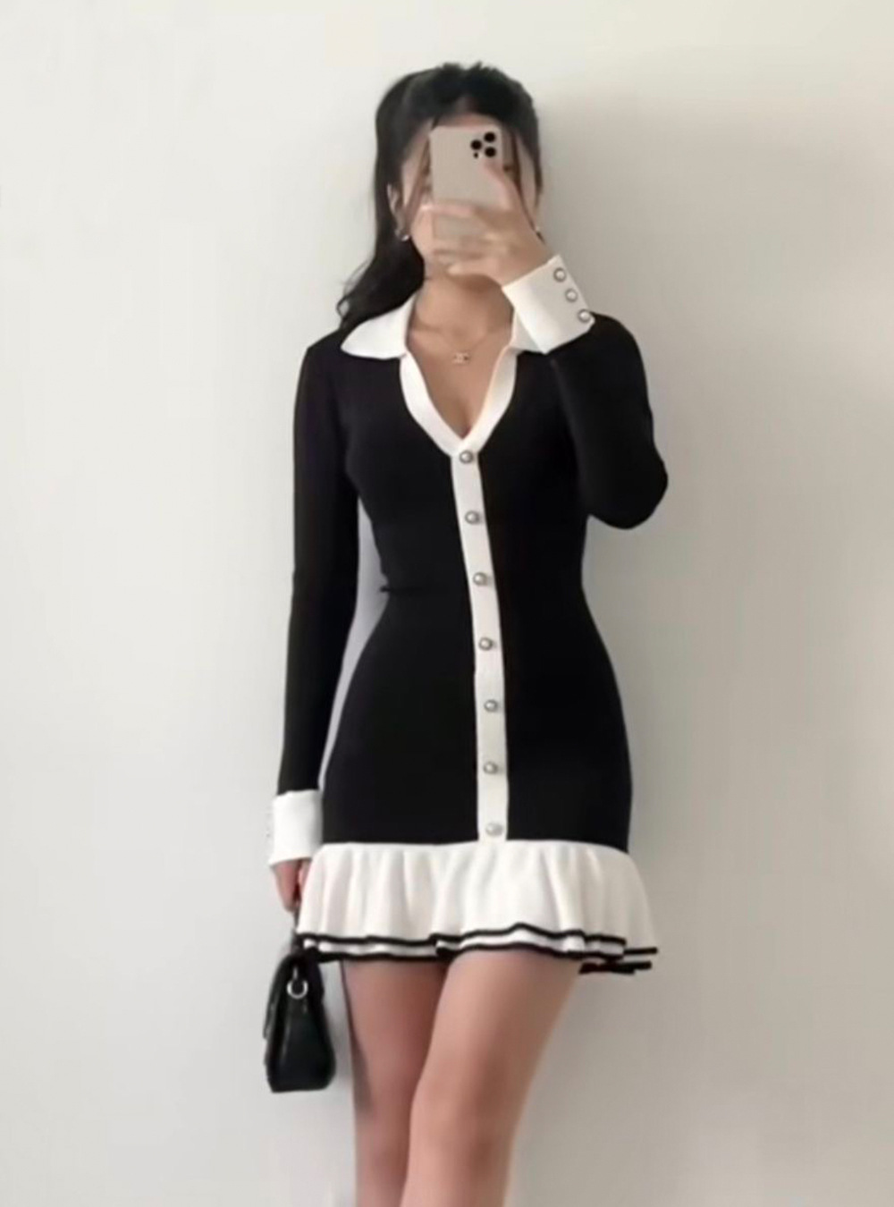 Gonna in maglia con volant e papillon con maniche lunghe