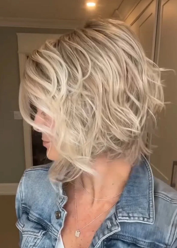 Silver Wig Black Hair Roots Curly Side Short Hair