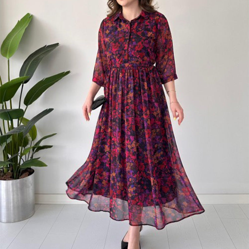 🌈Vestido longo feminino elegante, estampado, solto e arejado