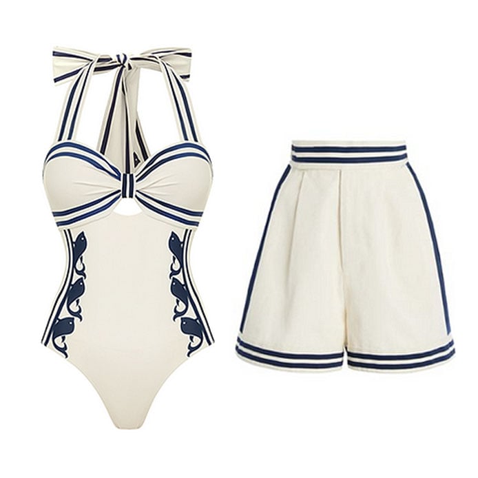 🎈Free Spirit - Navy Style Printed One Piece Swimsuit Set