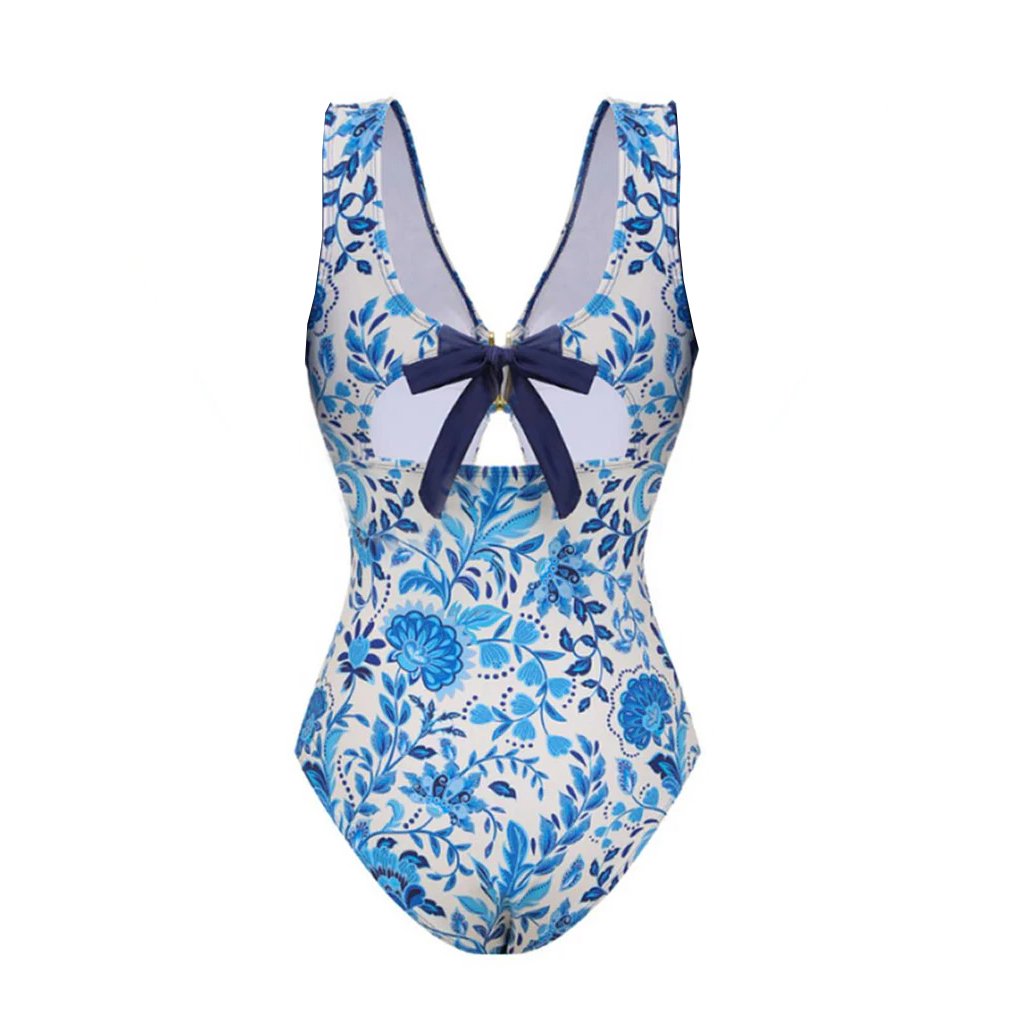 Blue printed one-piece swimming costume set 💕