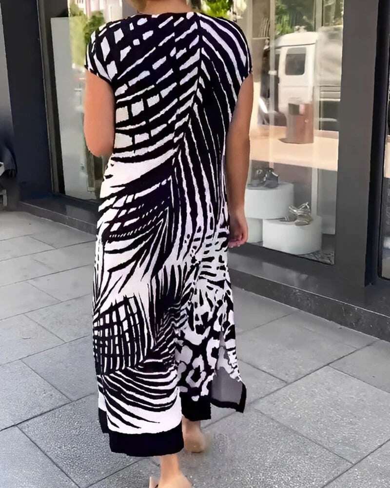 Vestido casual com mangas curtas e estampa