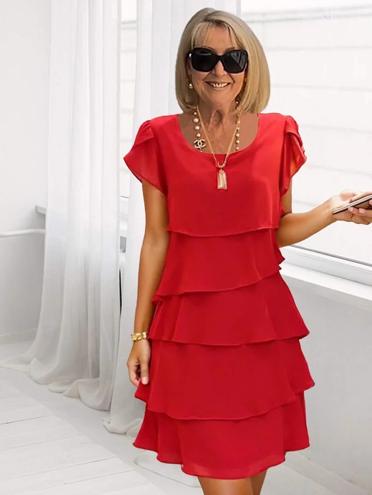 Vestido solto de chiffon em camadas