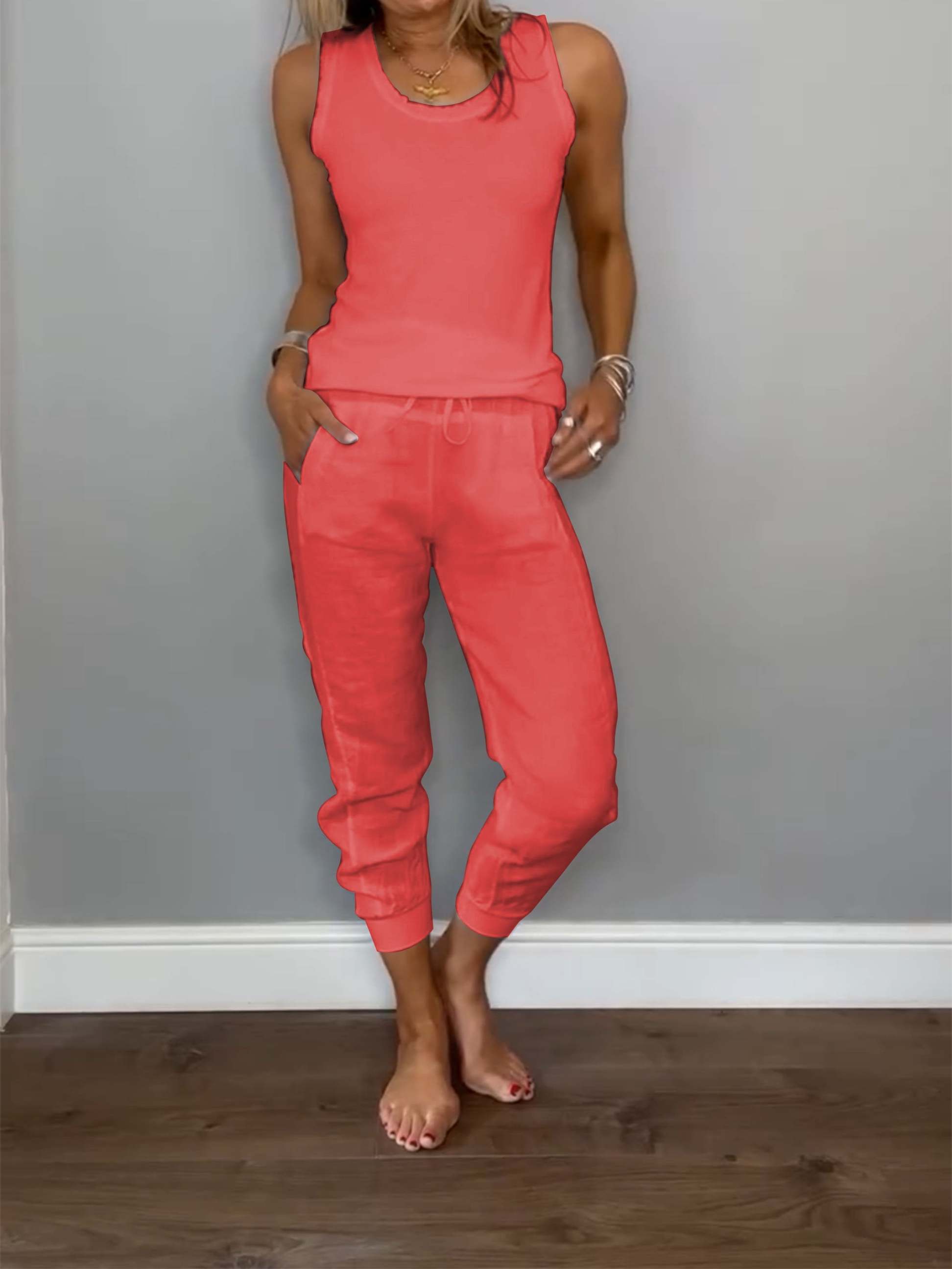 Completo casual da donna in due pezzi in cotone e lino estivo Daliy