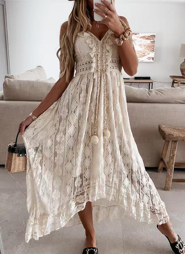 2024 novo vestido suspensor de renda de verão
