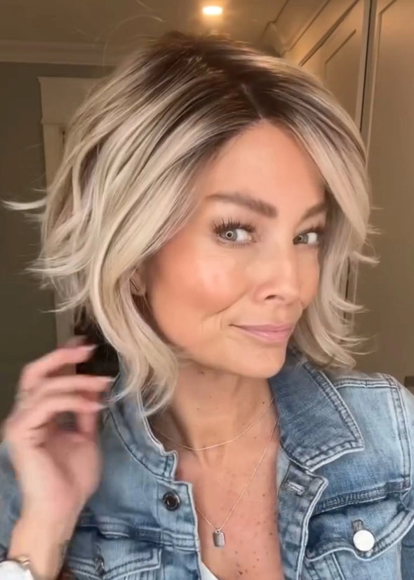 Silver Wig Black Hair Roots Curly Side Short Hair
