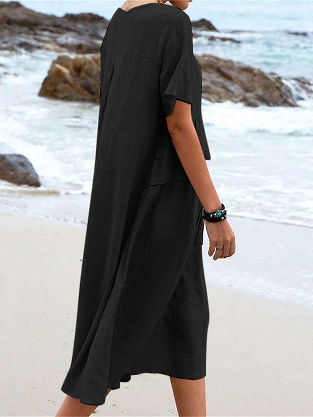 Vestido de algodão com gola redonda