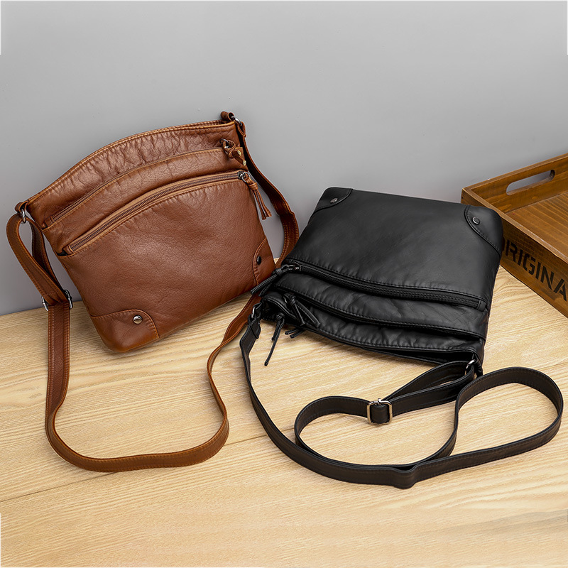 Vintage handmade soft leather shoulder bag