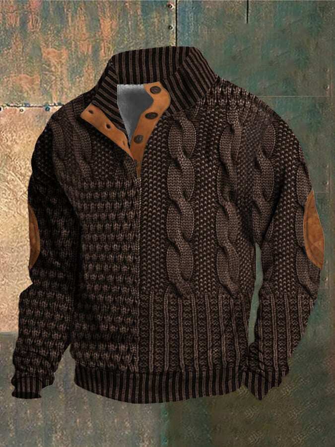 Moletom casual masculino com estampa retrô com gola e botão
