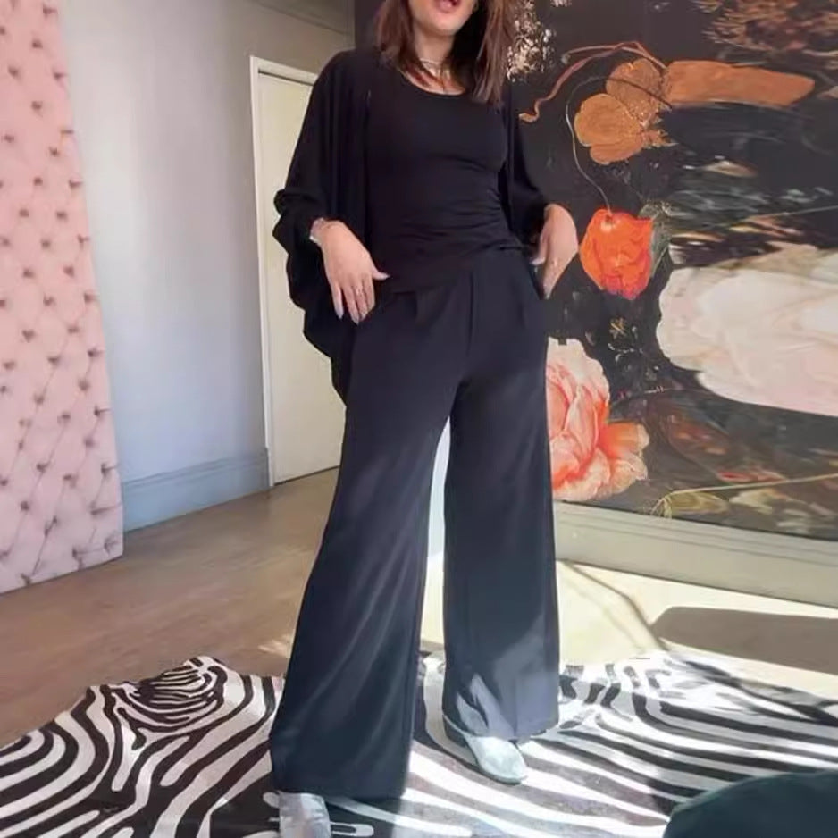 Set di tre pezzi, giacca gilet casual e confortevole, pantaloni a gamba larga