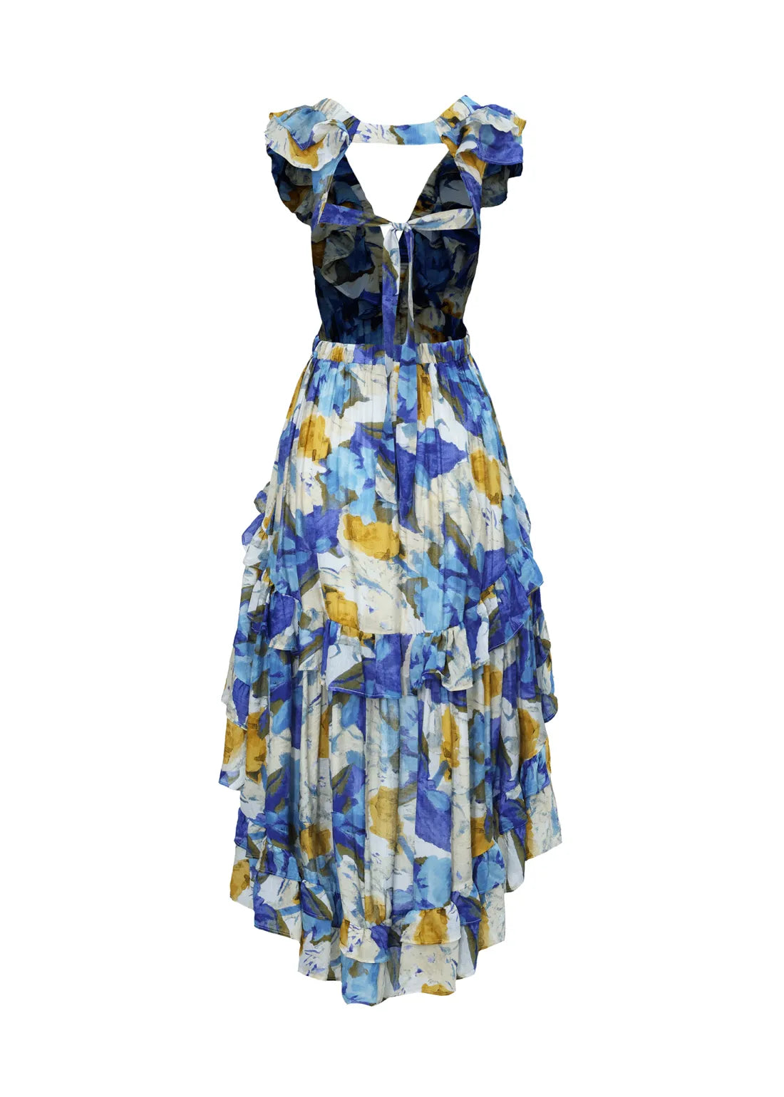Vestido elegante com decote em V irregular sem costas