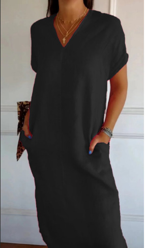 Abito ampio con scollo a V, maniche corte e spacchi