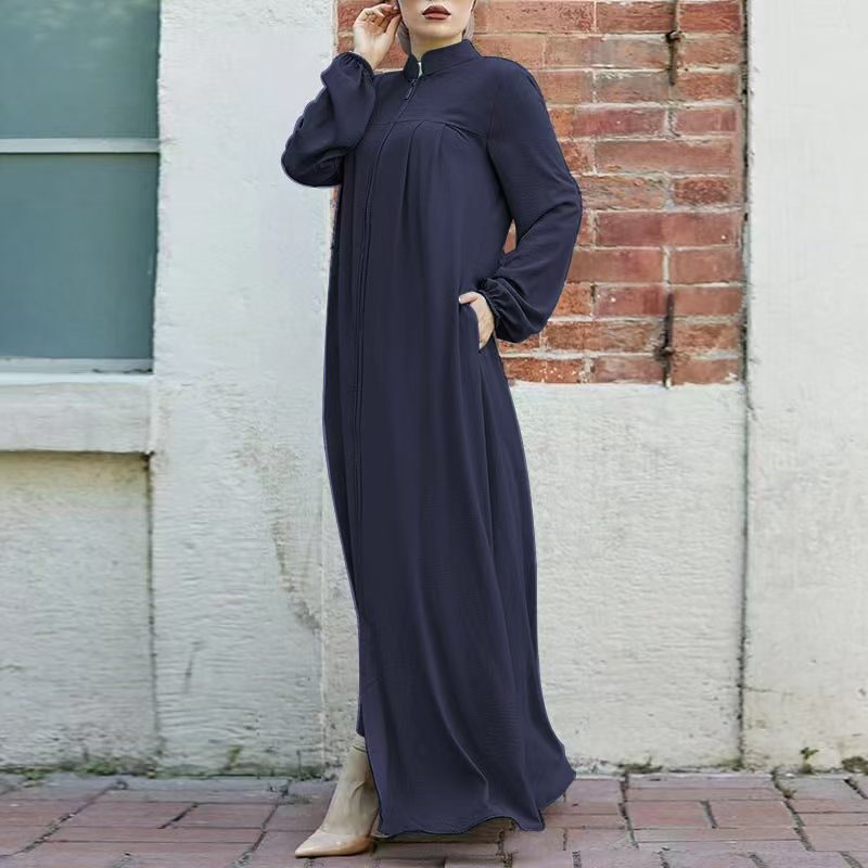 Vestido solto com bolsos e zíper