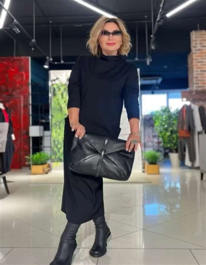 Vestido feminino com decote em V e bolsos