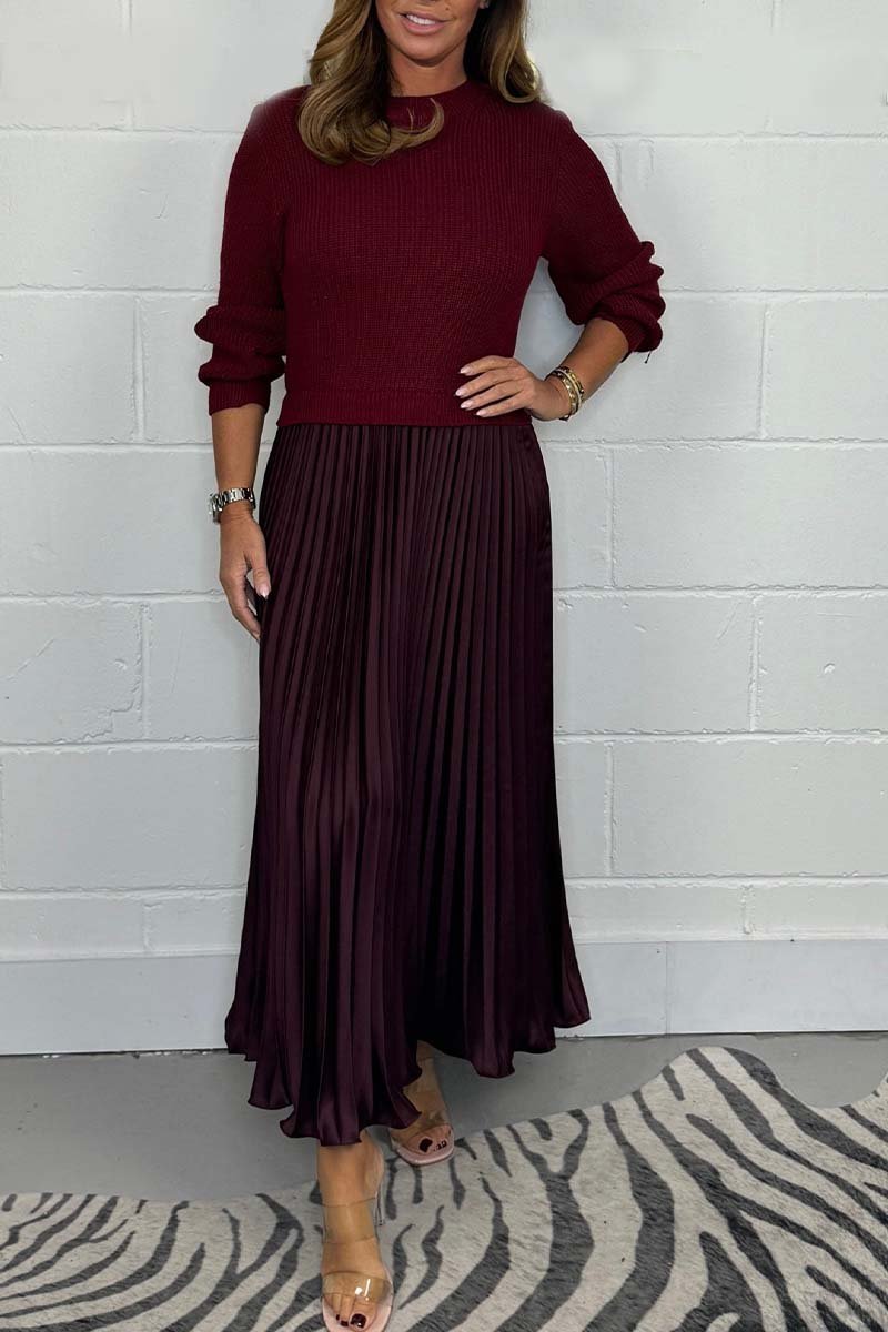 🔥Vestido feminino elegante e plissado com decote redondo