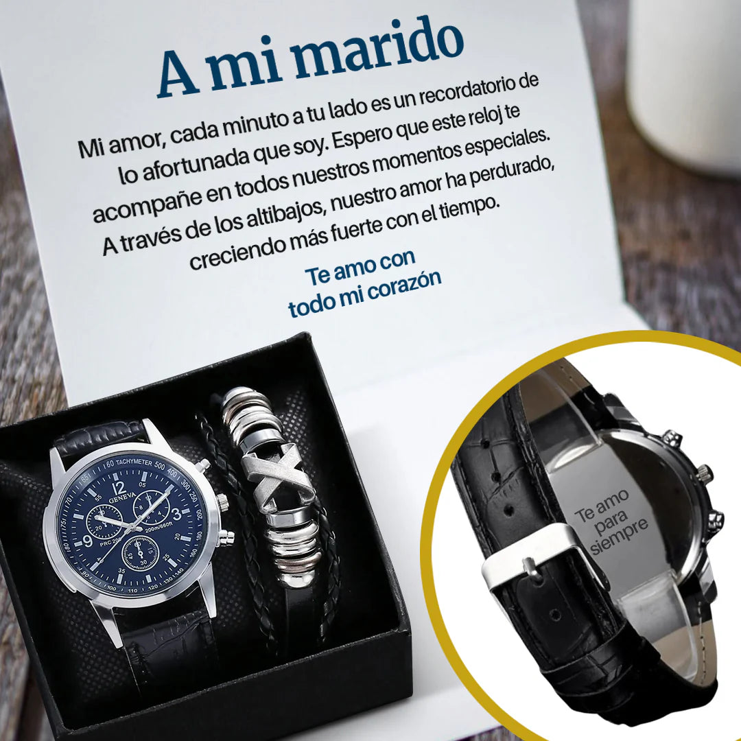 Relógio Quartzo Gravado, Pulseiras em Couro e Cartão com Dedicação Emocional ❤️