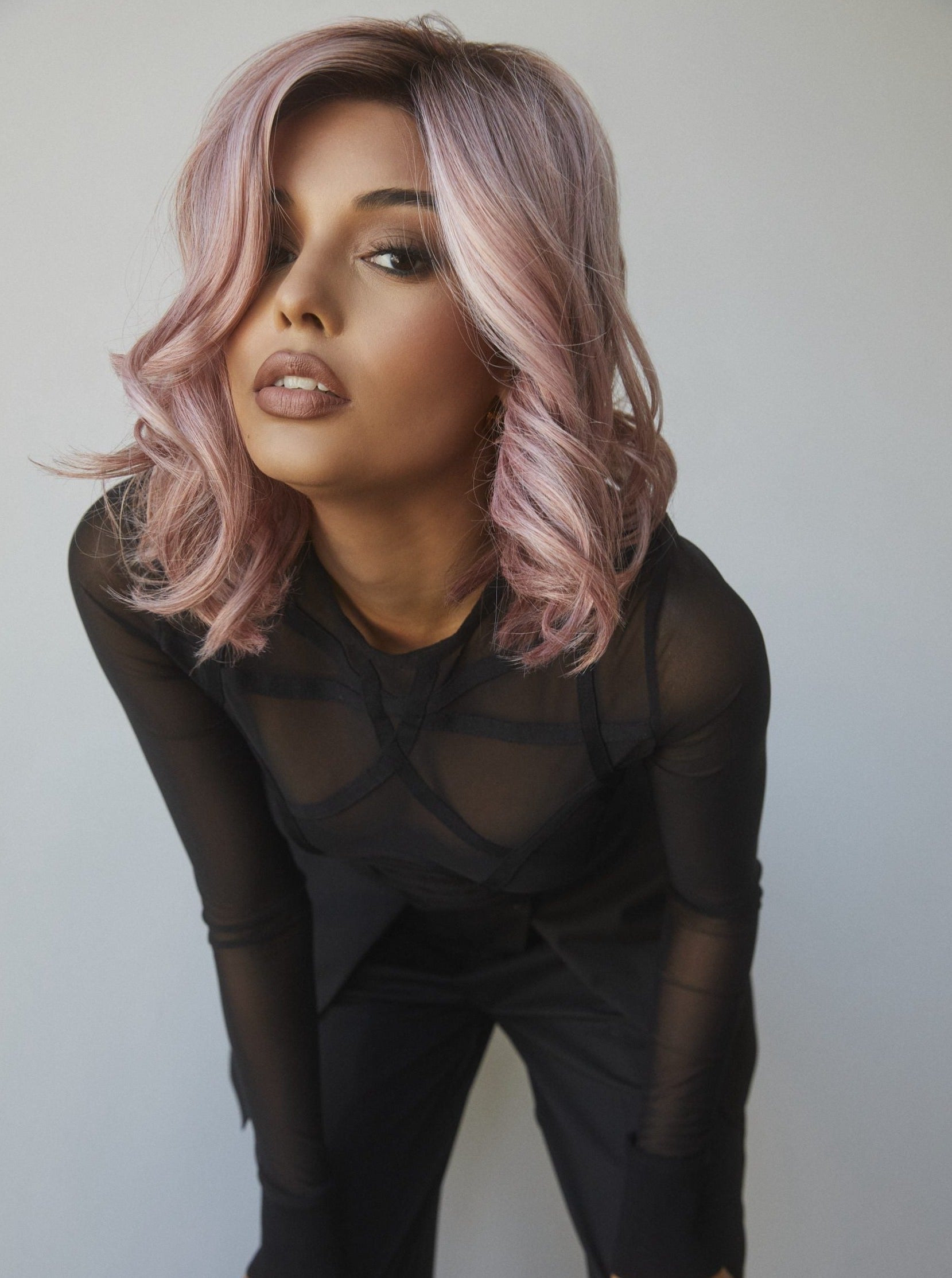 Upgraded side-parted wavy wig with bangs