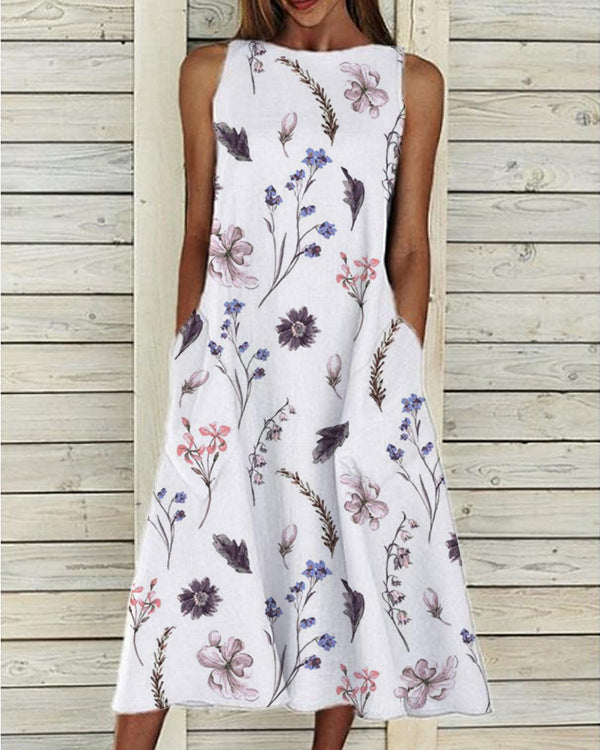 Groovy Plant Print ujjatlan Midi ruha