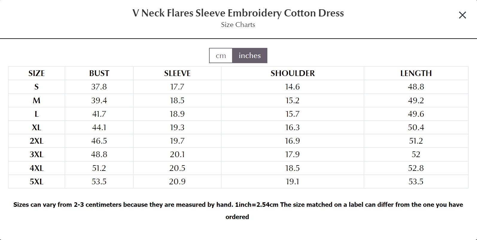 V Neck Flares Sleeve Embroidery Cotton Dress