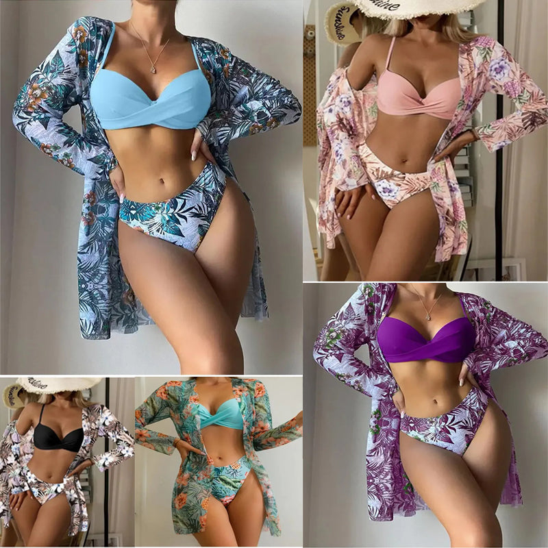 【Třídílná sada】👙 Nová sada plavek s potiskem pro ženy