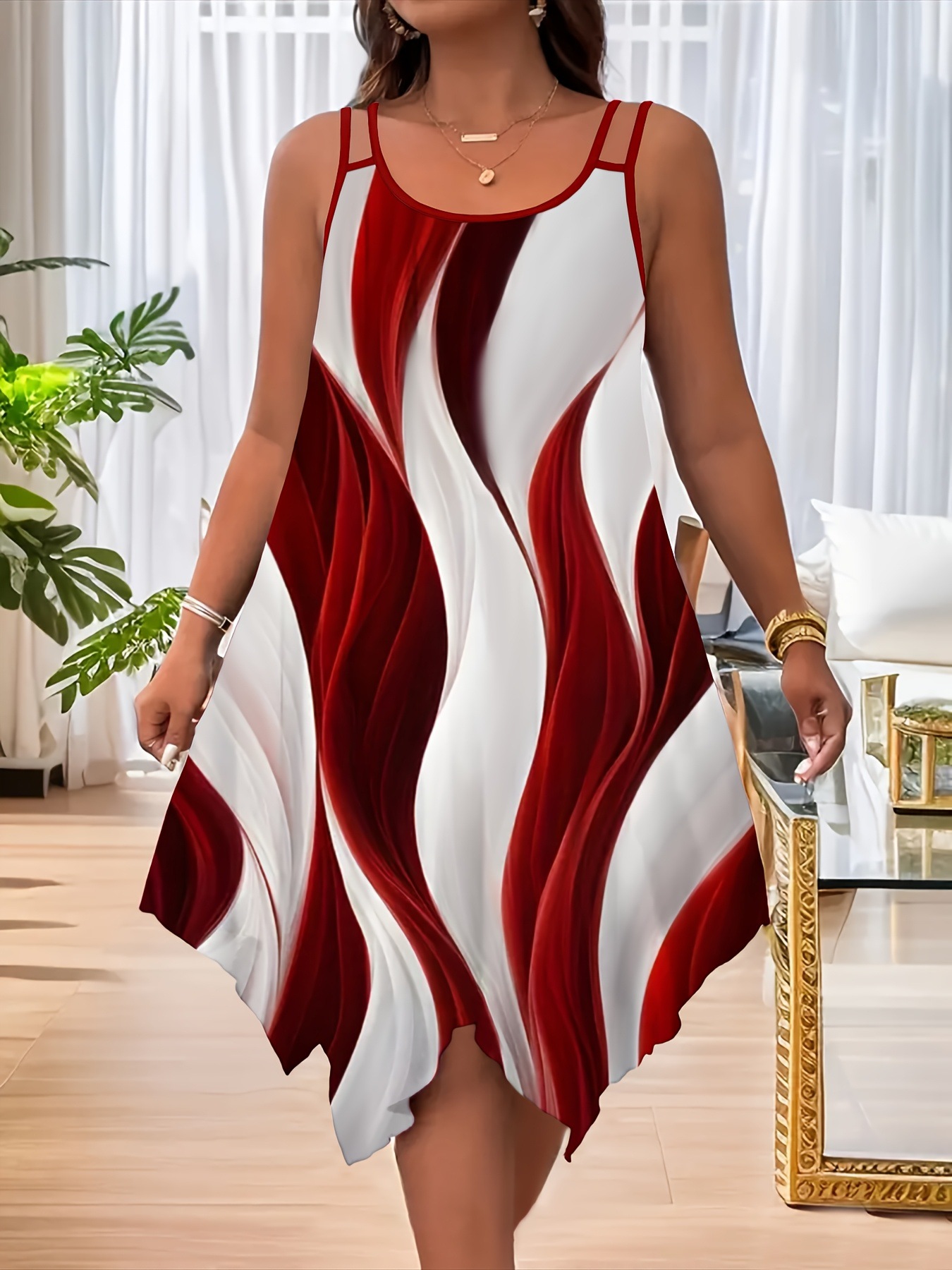 Vestido estampado contrastante da moda com alças