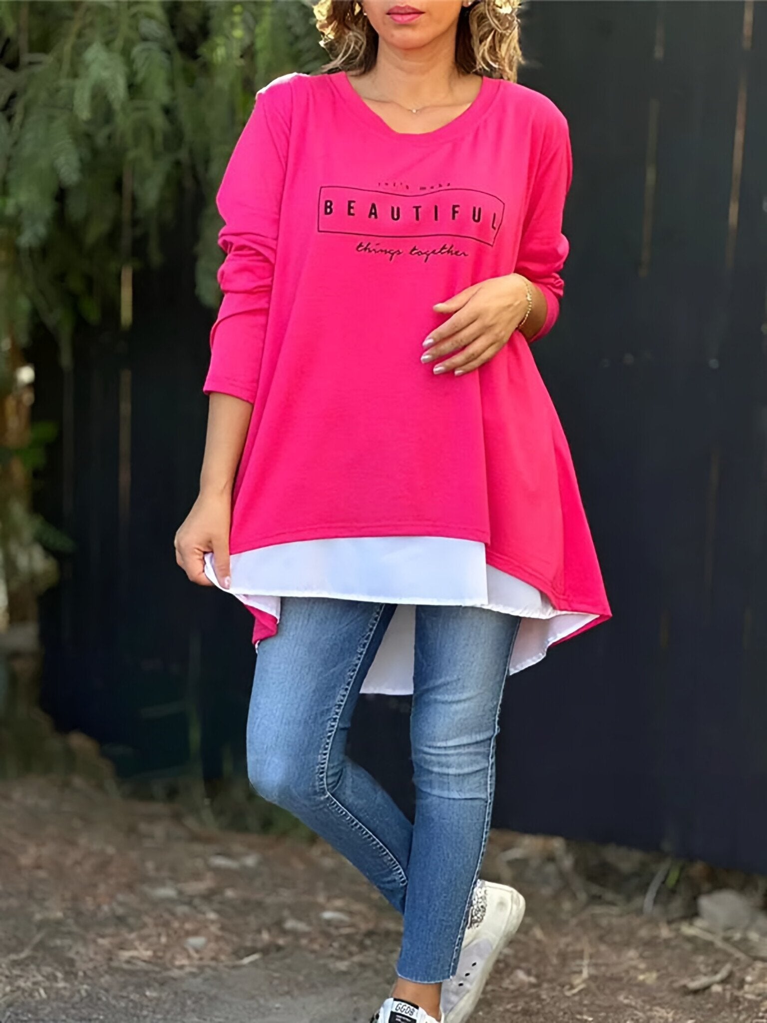 Camiseta de manga comprida de duas peças com estampa de letras
