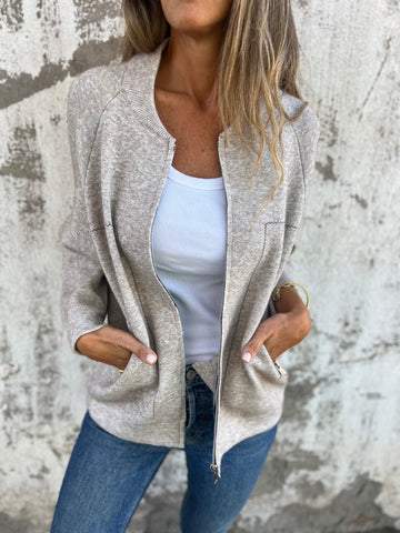 Giacca sottile casual con cerniera e collo rotondo