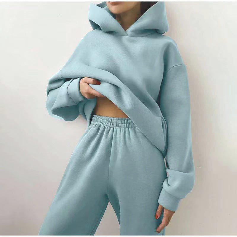 Set di due pezzi di felpa e pantaloni a maniche lunghe ispessiti casual e alla moda