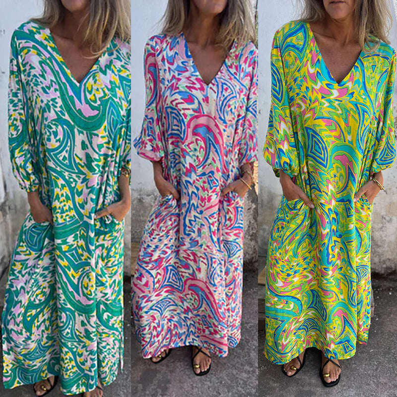 Vestido longo com decote em V 2025 para primavera/verão