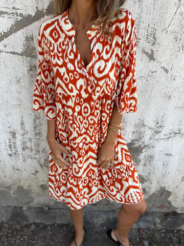💖Limited Sale 48% OFF💖Printed V-Neck Dress with 3/4 Sleeves
