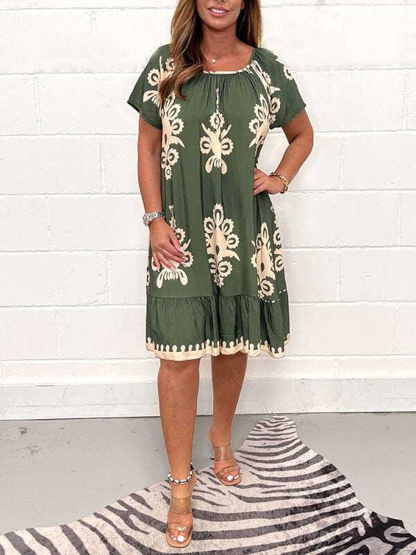 Vestido vintage de algodão com gola redonda