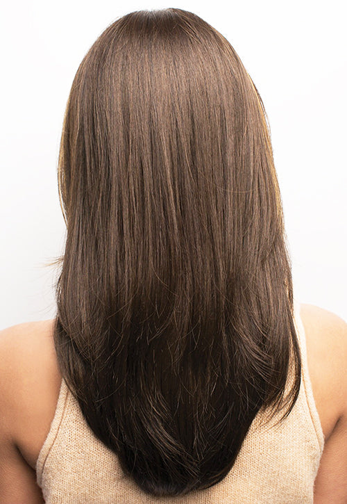 Layered side-parted straight hair