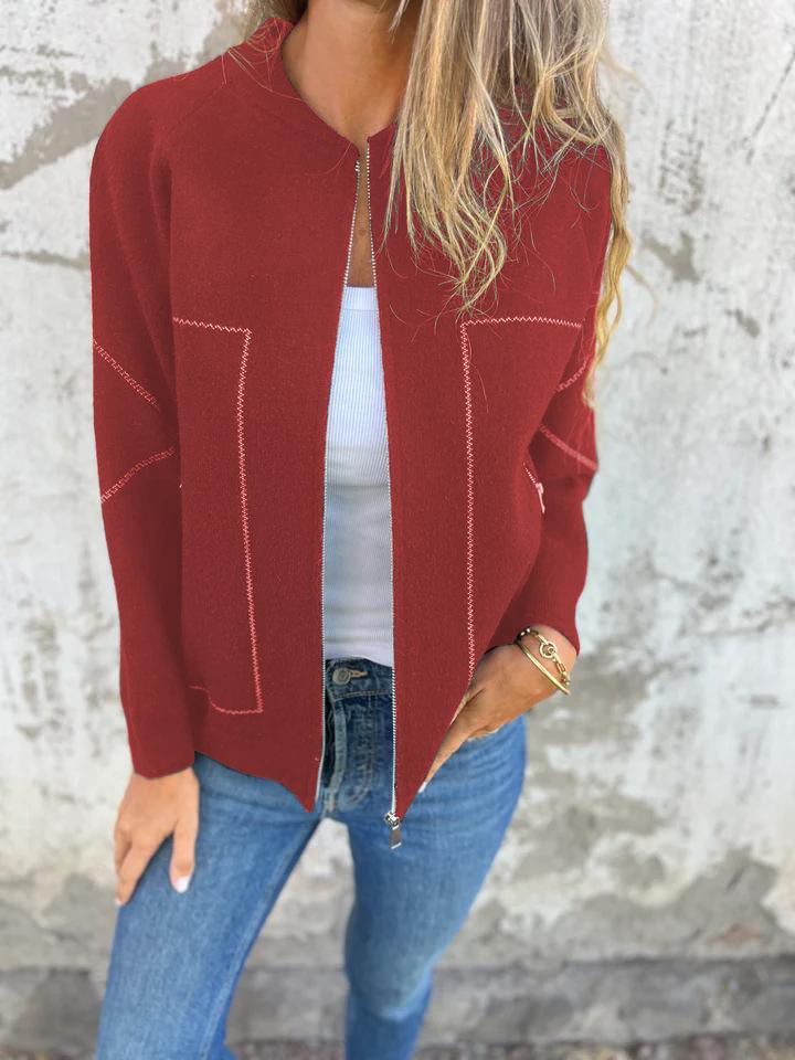 Giacca sottile casual con cerniera e collo rotondo
