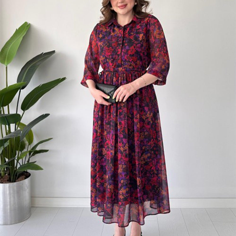 🌈Vestido longo feminino elegante, estampado, solto e arejado