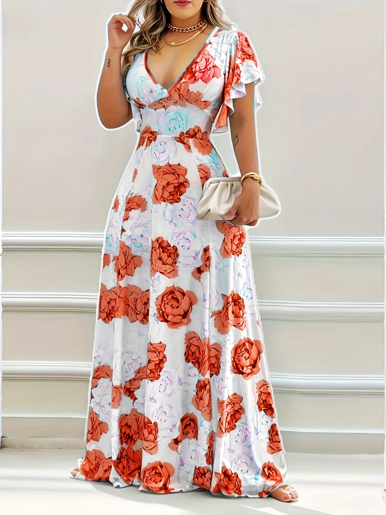 Abito elegante casual a fiori 2024