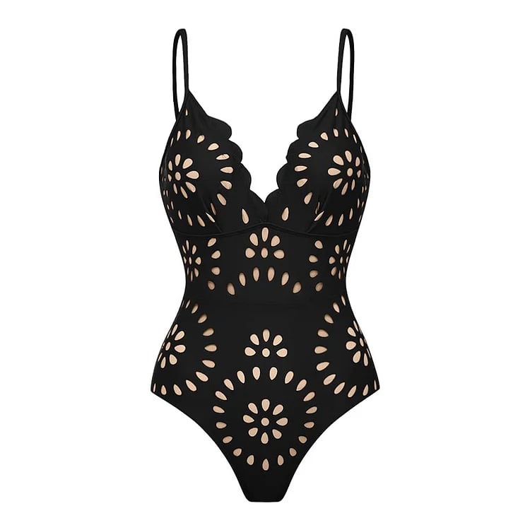 💖 2025 New 👙 Laser Cutting Flower Hollow Flared Skirt Swimsuit Set