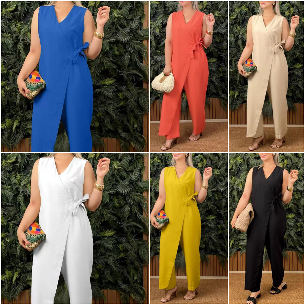 💖 Macacão casual feminino com decote redondo