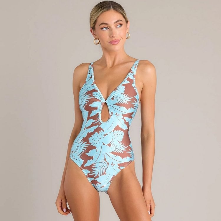 New Hollow Out Print One Piece Swimsuit