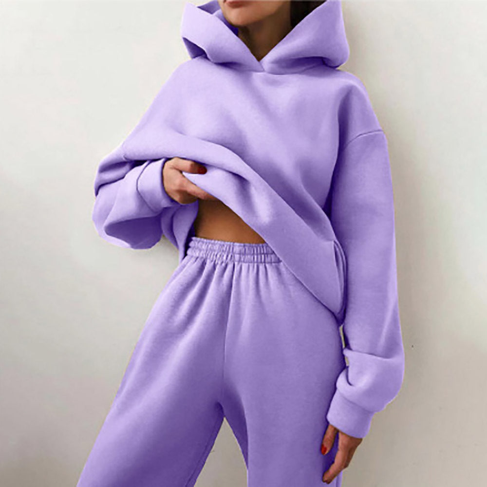 Set di due pezzi di felpa e pantaloni a maniche lunghe ispessiti casual e alla moda