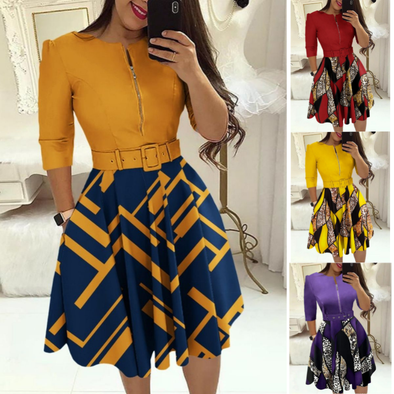 Moda feminina vestidos elegantes com mangas compridas e cinto
