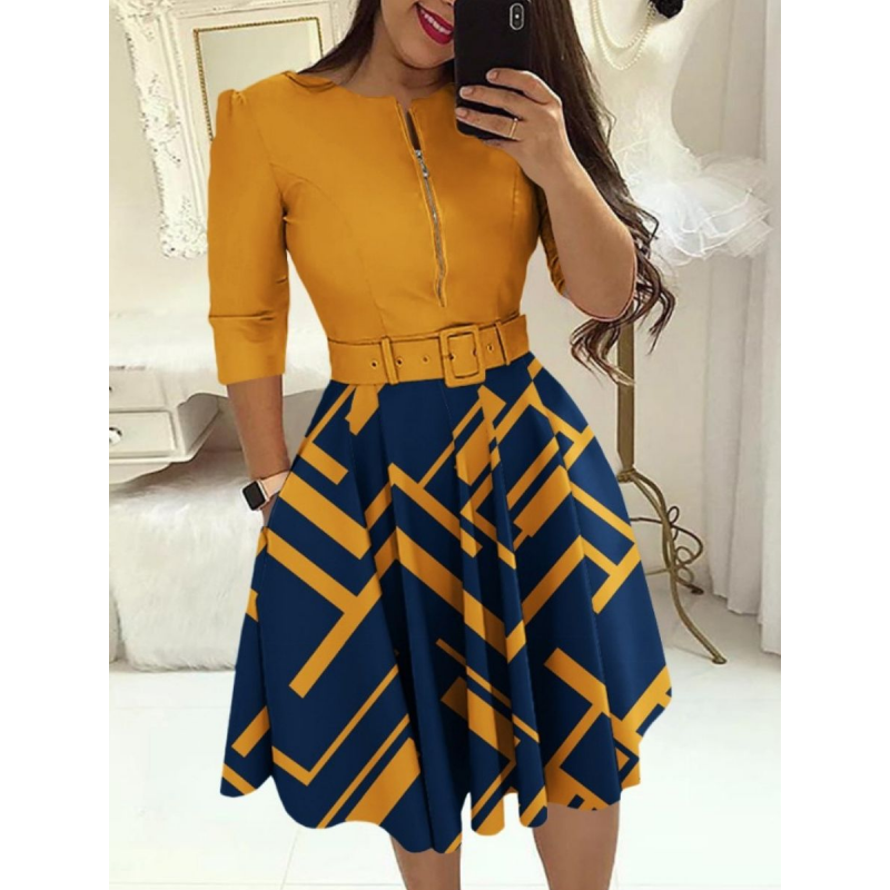 Moda feminina vestidos elegantes com mangas compridas e cinto