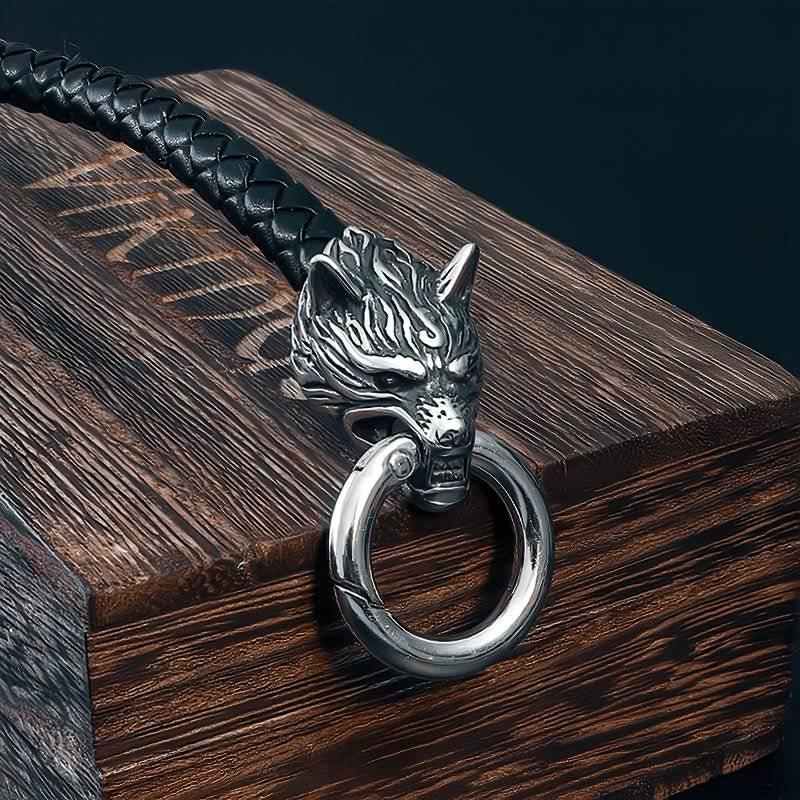 Кожена гривна Odin's Wolves - неръждаема стомана