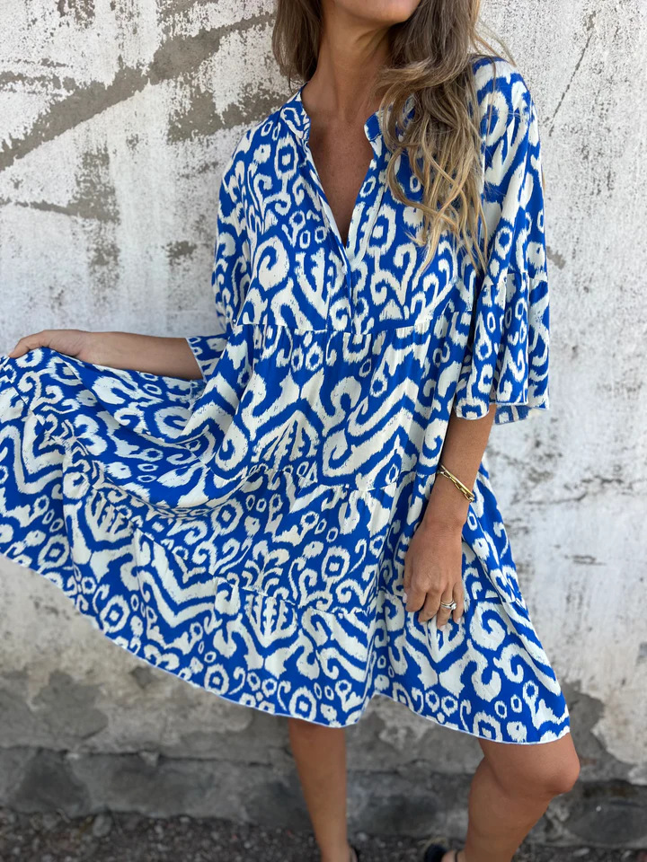 💖Limited Sale 48% OFF💖Printed V-Neck Dress with 3/4 Sleeves
