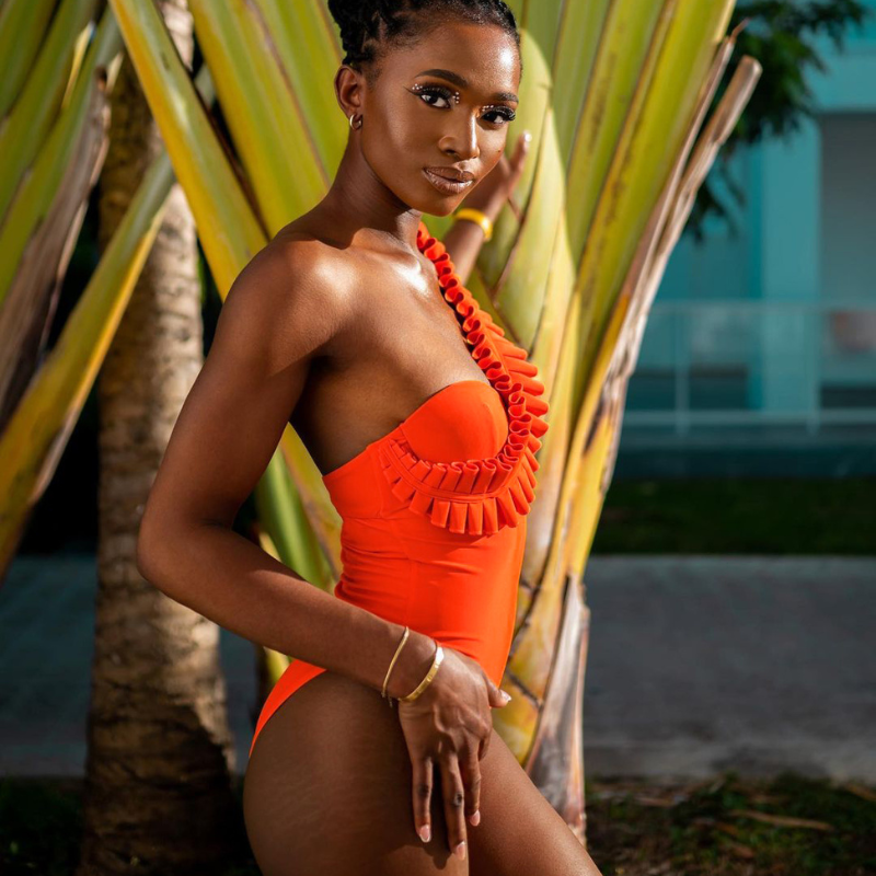 🎀One Shoulder Ruffle One Piece Orange Swimsuit and Sarong💖