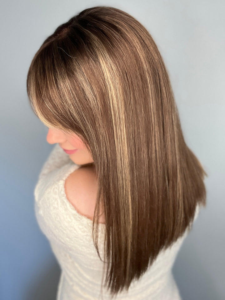 Lace Real Dark Brown Wig with Blonde Highlights