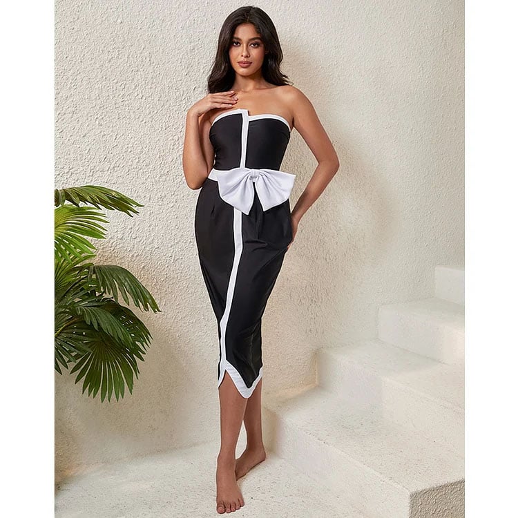 2025 New 3D Bow Decoration One Piece Swimsuit Set