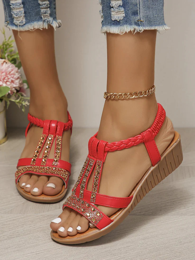 🔥Último dia 69% OFF - Sandálias ortopédicas femininas de verão com strass aberto no dedo do pé