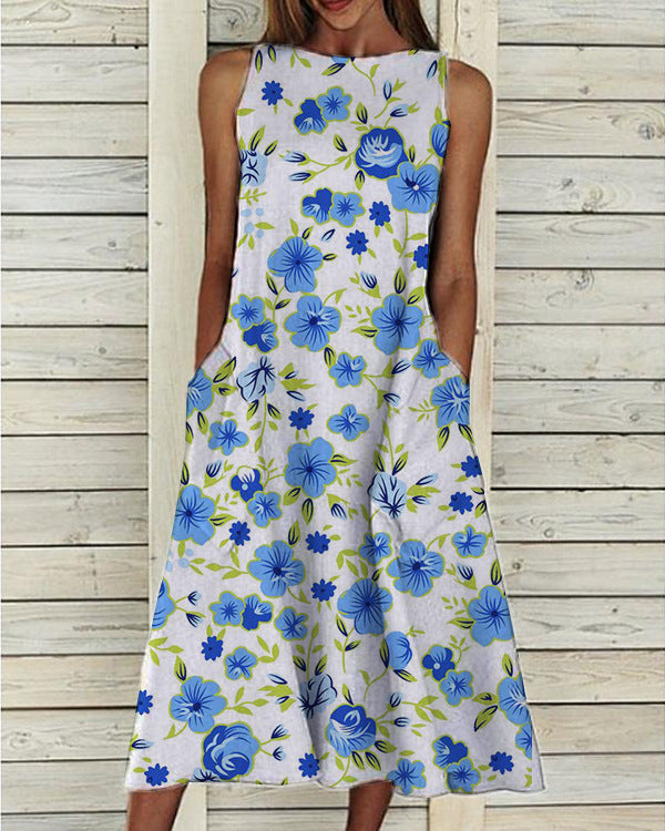 Groovy Plant Print ujjatlan Midi ruha
