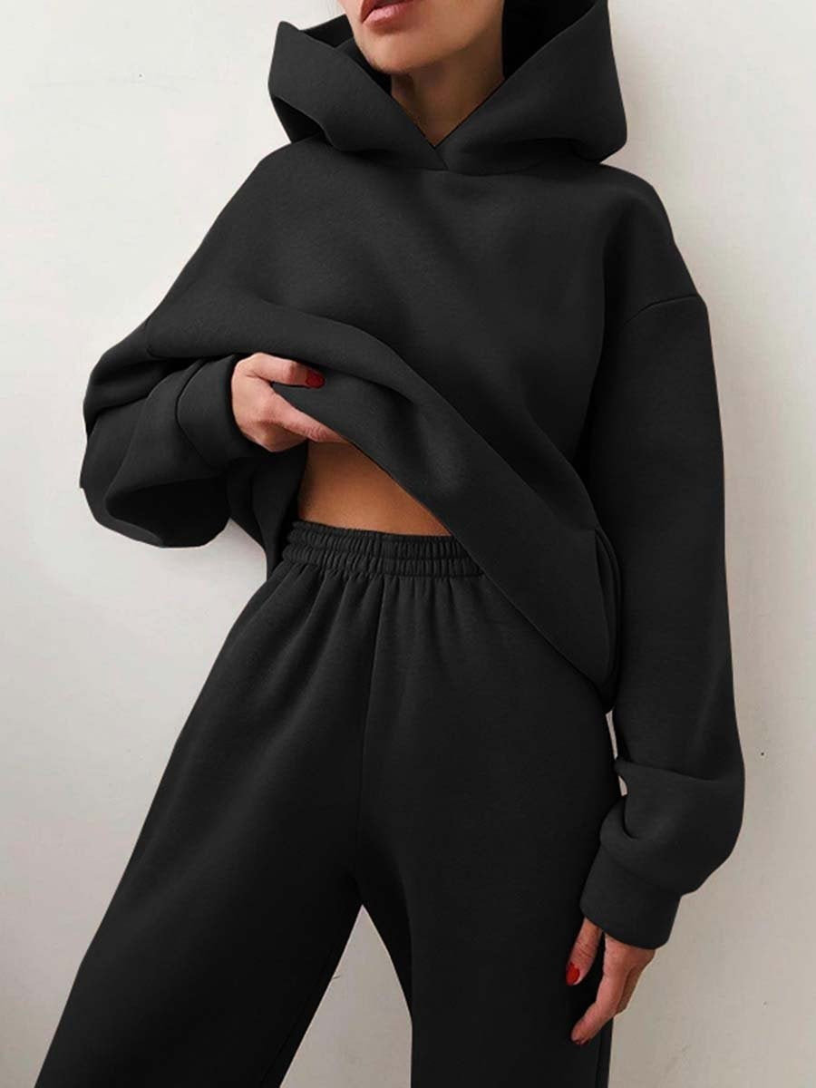 Set di due pezzi di felpa e pantaloni a maniche lunghe ispessiti casual e alla moda