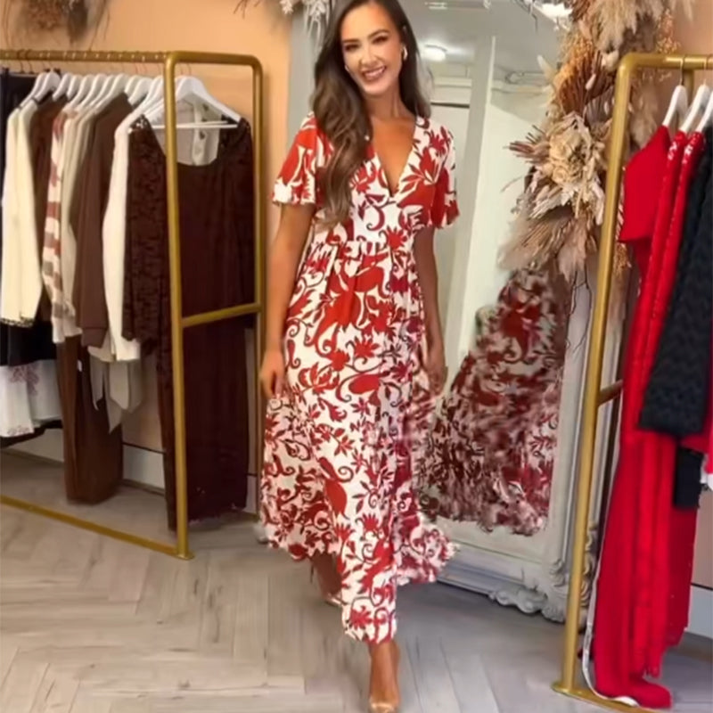 🌸Spring Specials🌸  Women's Fashion Printed V-Neck Flowy Dress